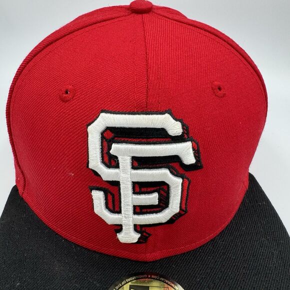 SF Giants Hat 7 3/8 Red Black 59FIFTY Fitted Big Logo New Era Cap **Flawed** - Picture 3 of 10